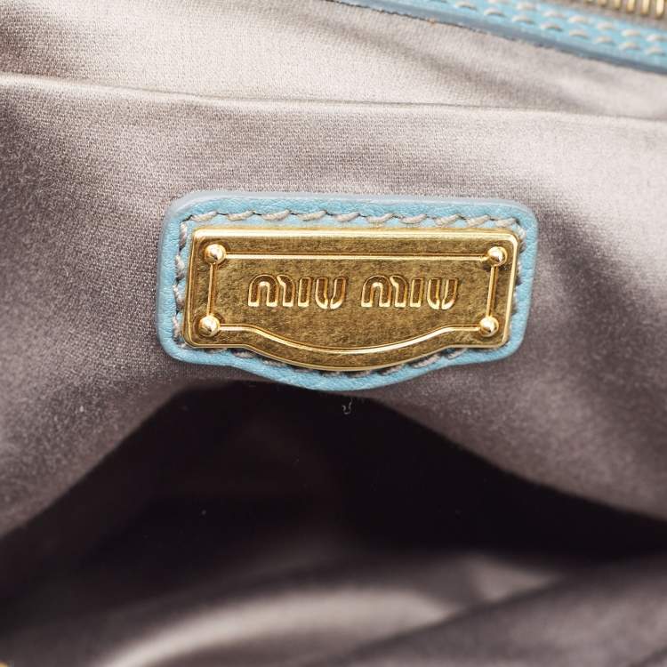 Pre Owned Miu Miu Blue Pebbled Leather Double Zip Convertible Tote
