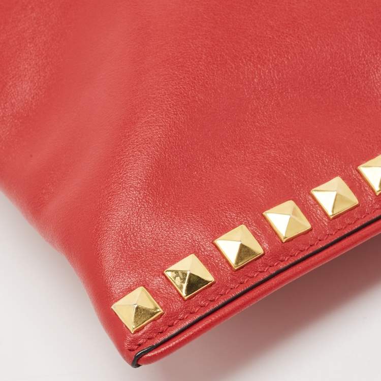 Pre Owned Miu Miu Red Leather Studded Zip Pouch