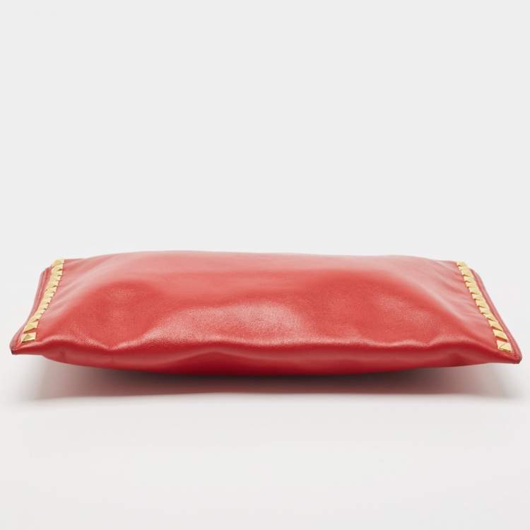 Pre Owned Miu Miu Red Leather Studded Zip Pouch