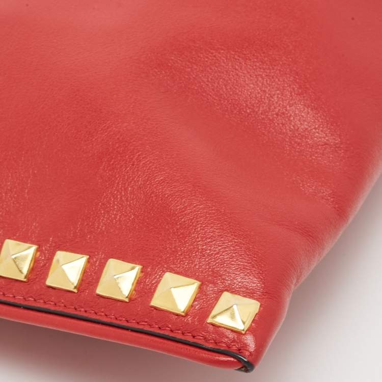 Pre Owned Miu Miu Red Leather Studded Zip Pouch
