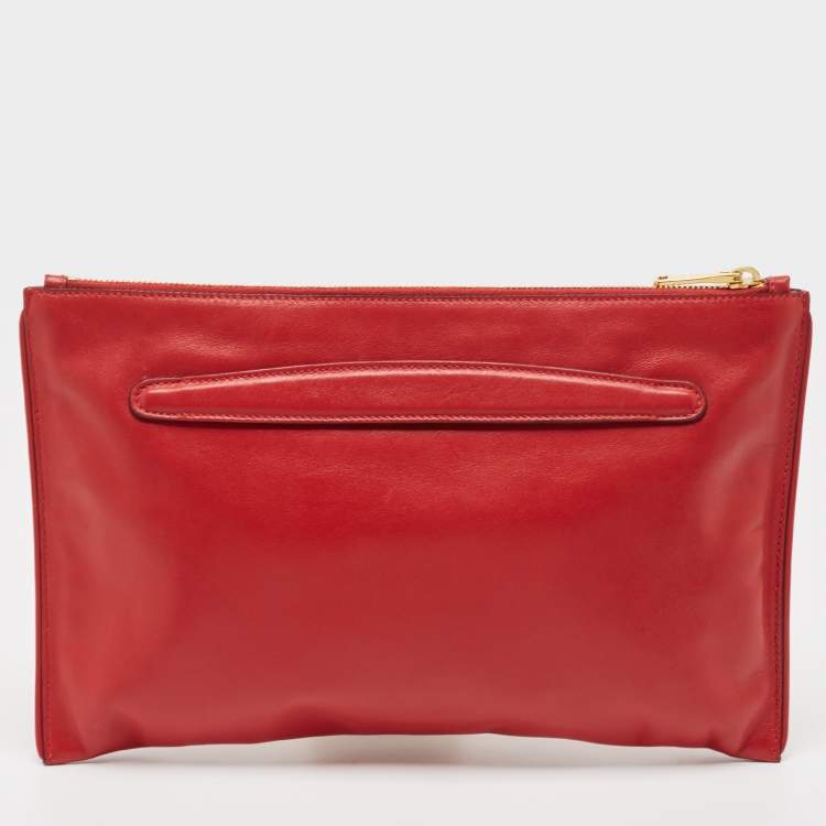 Pre Owned Miu Miu Red Leather Studded Zip Pouch