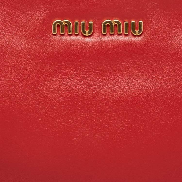 Pre Owned Miu Miu Red Leather Studded Zip Pouch