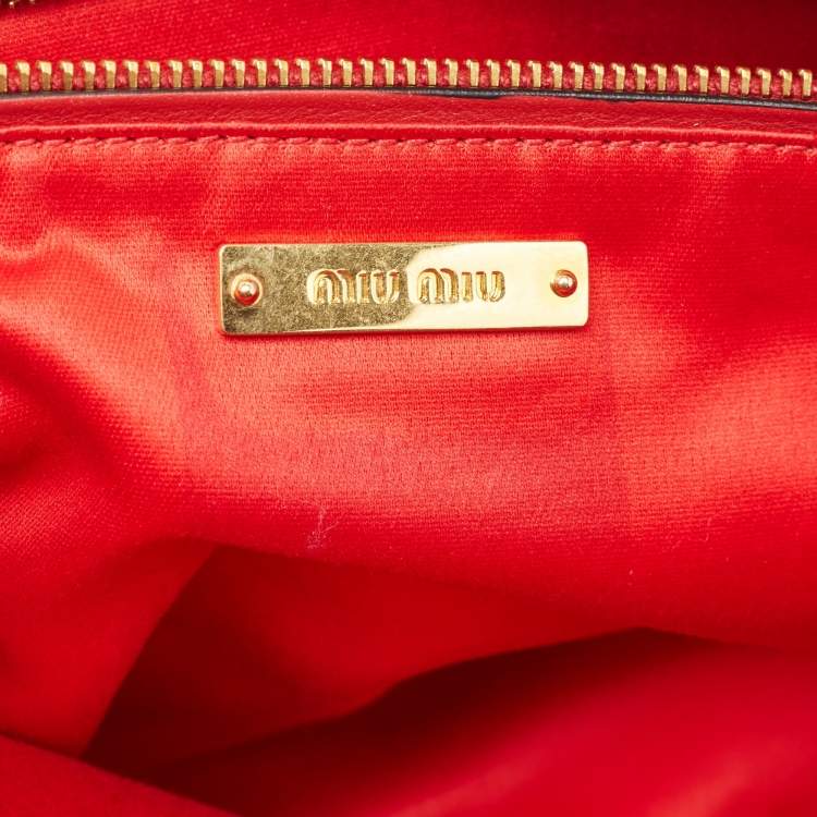 Pre Owned Miu Miu Red Leather Studded Zip Pouch