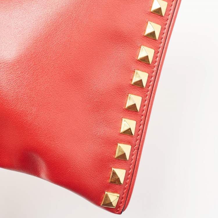 Pre Owned Miu Miu Red Leather Studded Zip Pouch