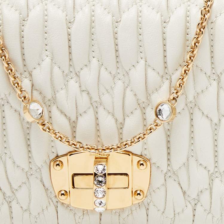 Pre Owned Miu Miu Off White Matelasse Leather Wallet on Chain
