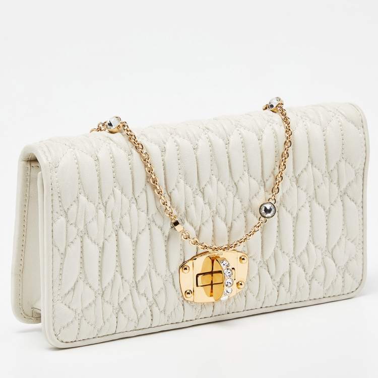 Pre Owned Miu Miu Off White Matelasse Leather Wallet on Chain
