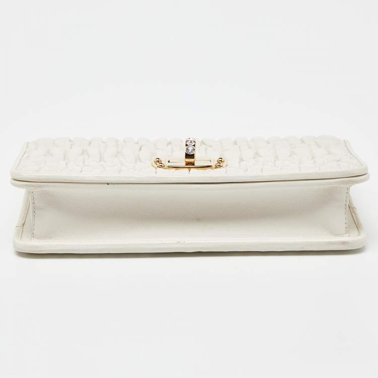 Pre Owned Miu Miu Off White Matelasse Leather Wallet on Chain
