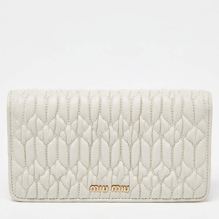 Pre Owned Miu Miu Off White Matelasse Leather Wallet on Chain