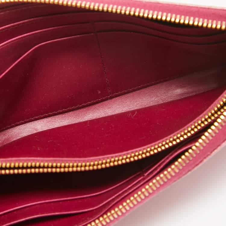 Pre Owned Miu Miu Pink Croc Effect Patent Leather Continental Zip Wallet