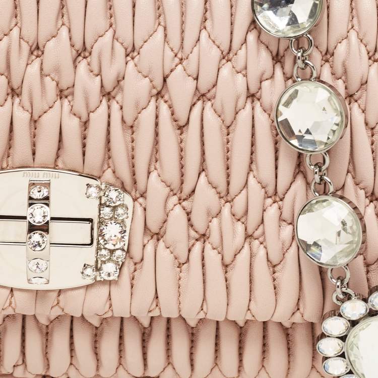 Pre Owned Miu Miu Old Rose Matelassé Nappa Leather Crystal Clutch Bag
