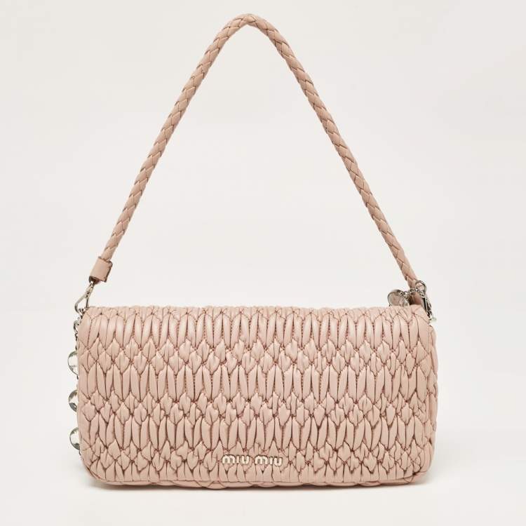 Pre Owned Miu Miu Old Rose Matelassé Nappa Leather Crystal Clutch Bag