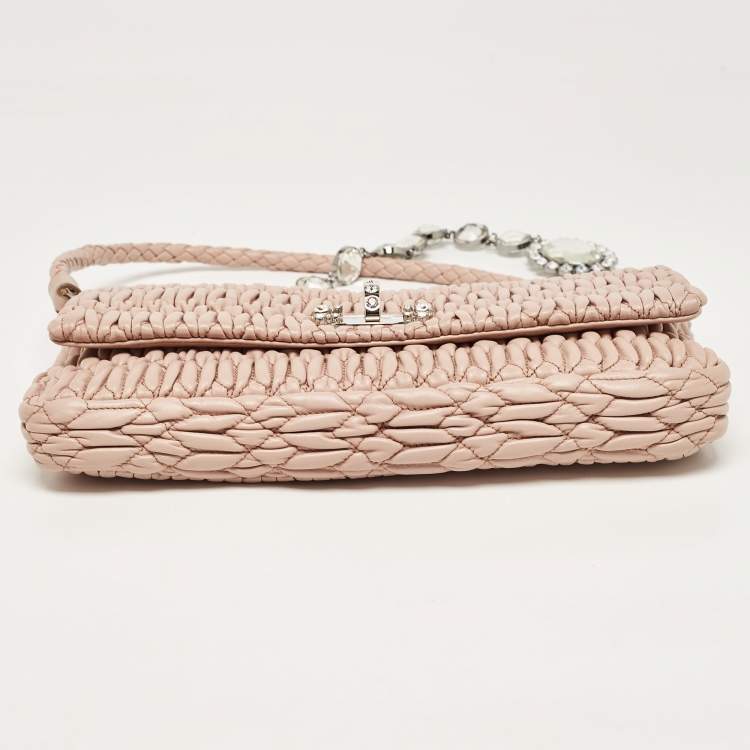 Pre Owned Miu Miu Old Rose Matelassé Nappa Leather Crystal Clutch Bag