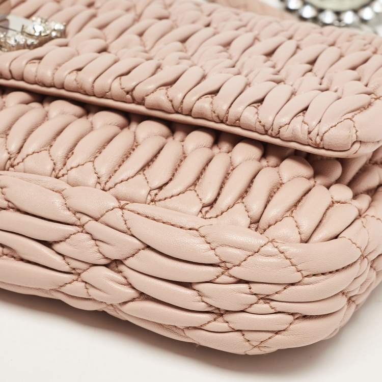 Pre Owned Miu Miu Old Rose Matelassé Nappa Leather Crystal Clutch Bag