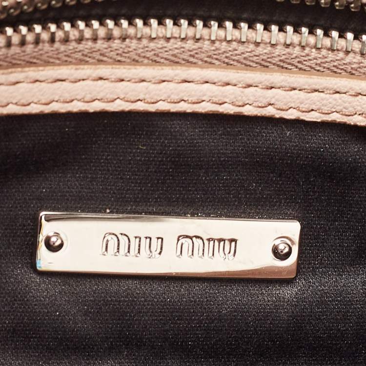 Pre Owned Miu Miu Old Rose Matelassé Nappa Leather Crystal Clutch Bag