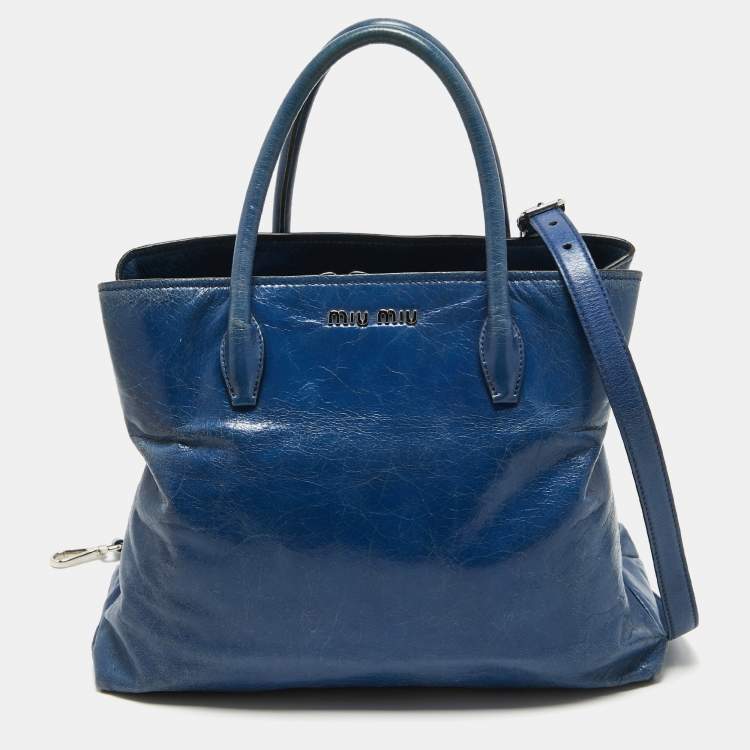 Pre Owned Miu Miu Blue Leather Vitello Tote 