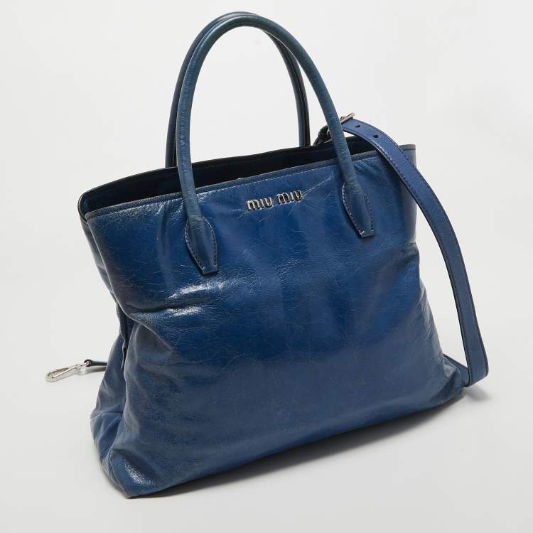 Pre Owned Miu Miu Blue Leather Vitello Tote 