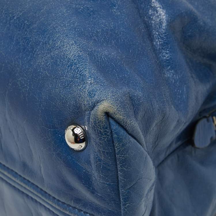 Pre Owned Miu Miu Blue Leather Vitello Tote 