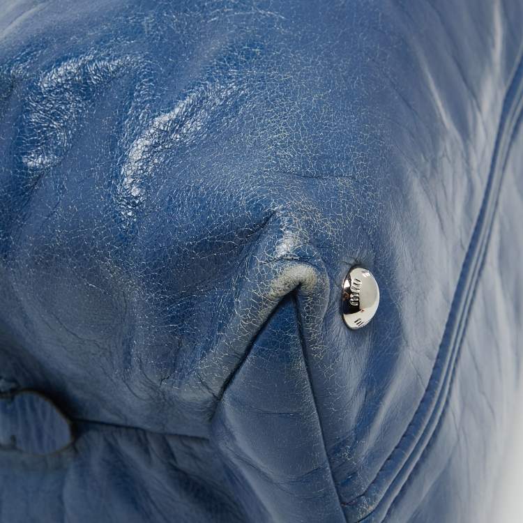 Pre Owned Miu Miu Blue Leather Vitello Tote 