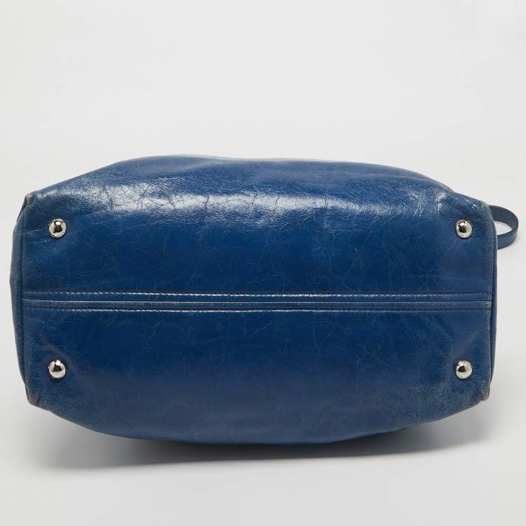 Pre Owned Miu Miu Blue Leather Vitello Tote 