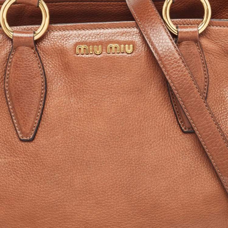 Pre Owned Miu Miu Brown Pebbled Leather Double Zip Convertible Tote