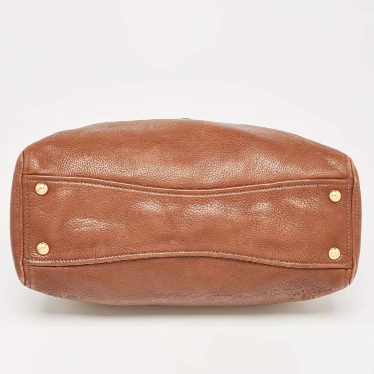 Pre Owned Miu Miu Brown Pebbled Leather Double Zip Convertible Tote