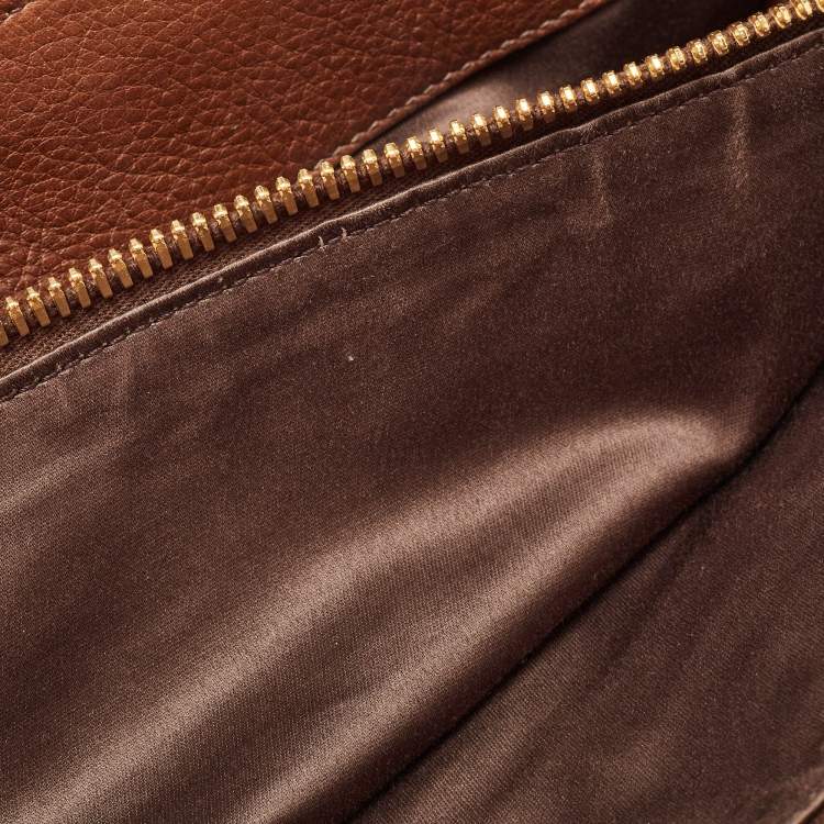 Pre Owned Miu Miu Brown Pebbled Leather Double Zip Convertible Tote