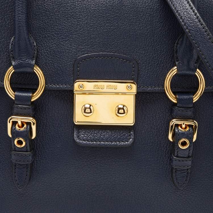 Pre Owned Miu Miu Blue Madras Leather Flap Satchel