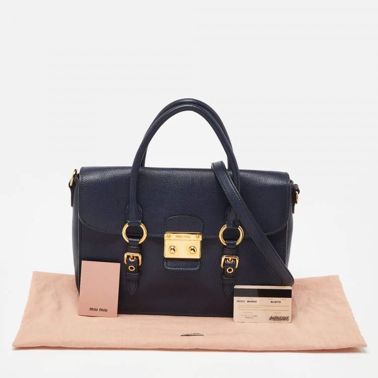 Pre Owned Miu Miu Blue Madras Leather Flap Satchel