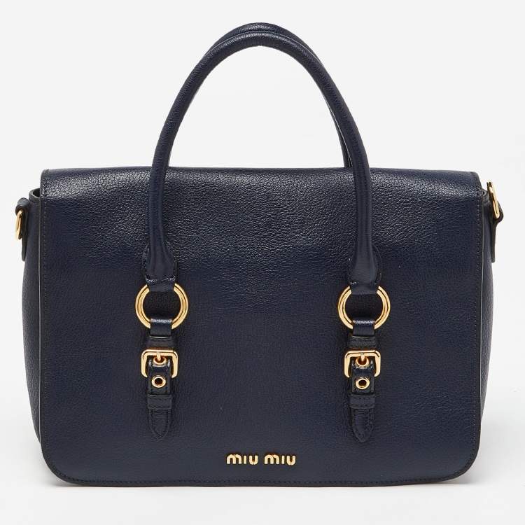 Pre Owned Miu Miu Blue Madras Leather Flap Satchel
