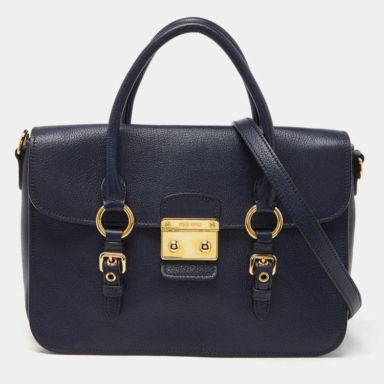 Pre Owned Miu Miu Blue Madras Leather Flap Satchel