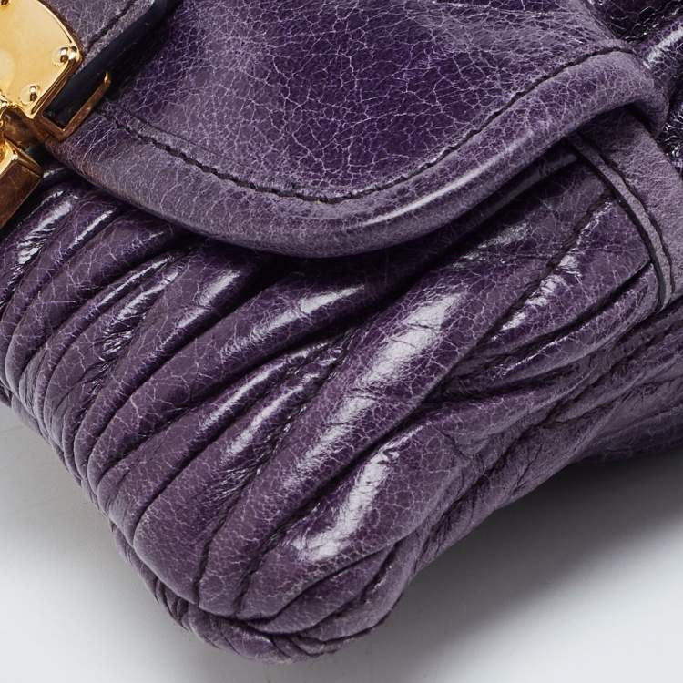 Pre Owned Miu Miu Purple Matelassé Leather Drawstring Crossbody Bag