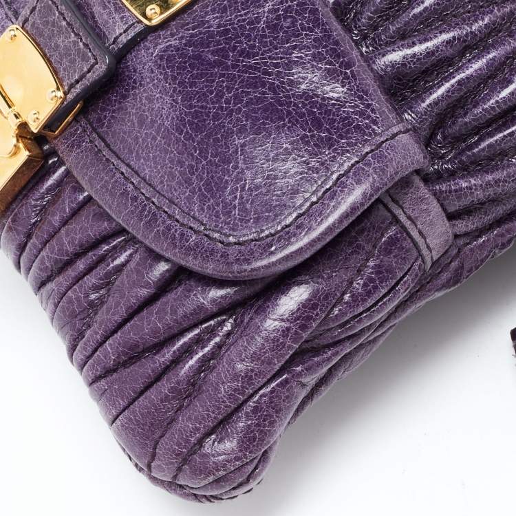 Pre Owned Miu Miu Purple Matelassé Leather Drawstring Crossbody Bag