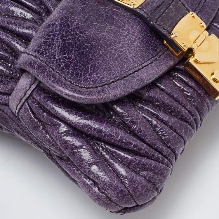 Pre Owned Miu Miu Purple Matelassé Leather Drawstring Crossbody Bag