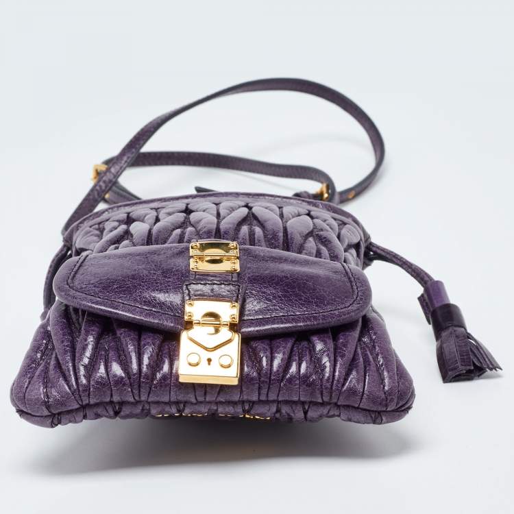 Pre Owned Miu Miu Purple Matelassé Leather Drawstring Crossbody Bag