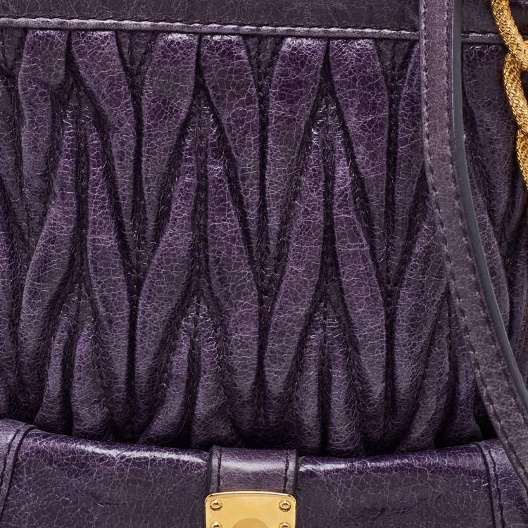 Pre Owned Miu Miu Purple Matelassé Leather Drawstring Crossbody Bag