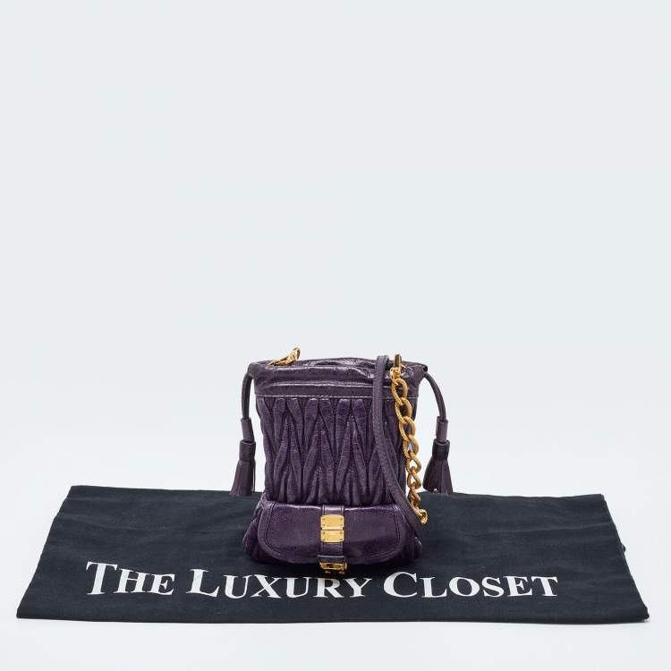 Pre Owned Miu Miu Purple Matelassé Leather Drawstring Crossbody Bag