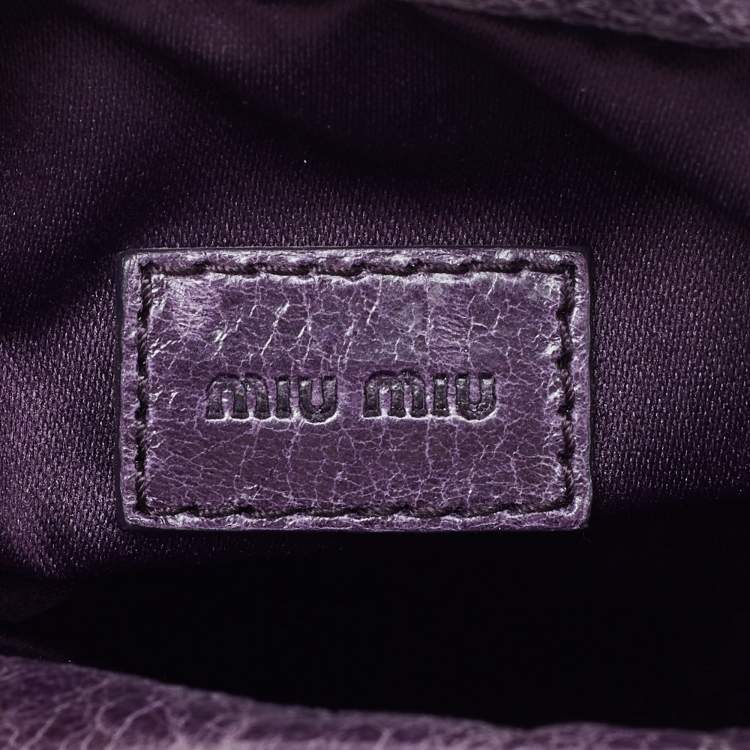 Pre Owned Miu Miu Purple Matelassé Leather Drawstring Crossbody Bag