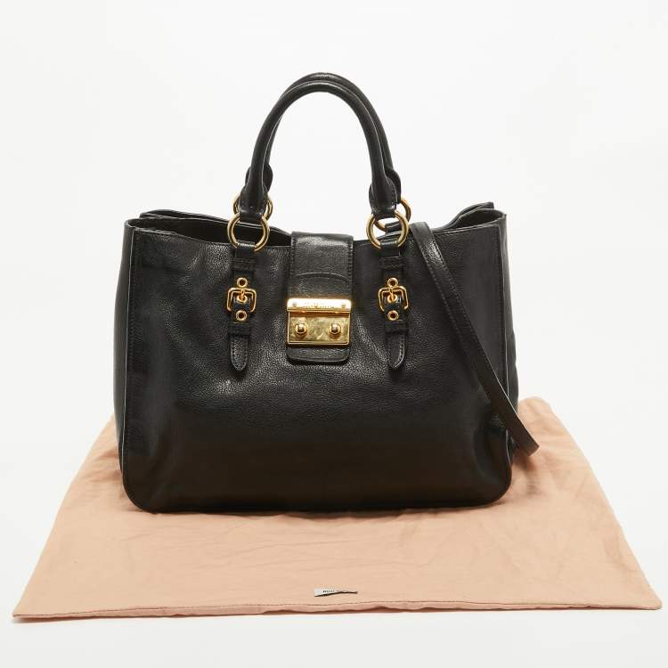 Pre Owned Miu Miu Black Madras Leather Pushlock Tote