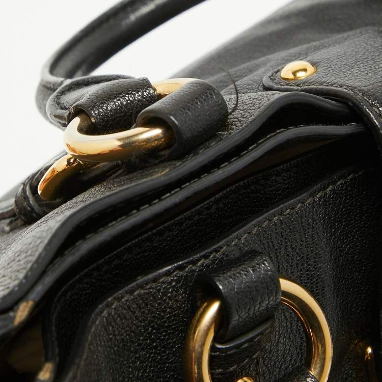 Pre Owned Miu Miu Black Madras Leather Pushlock Tote