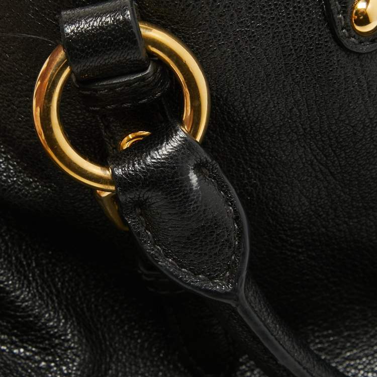 Pre Owned Miu Miu Black Madras Leather Pushlock Tote