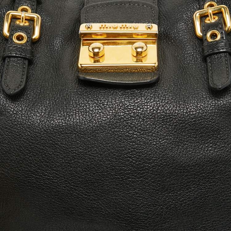 Pre Owned Miu Miu Black Madras Leather Pushlock Tote