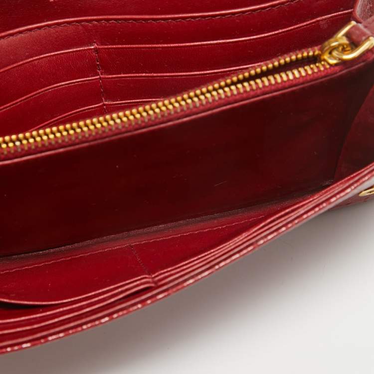 Pre Owned Miu Miu Red Croc Embossed Patent Leather Flap Continental Wallet
