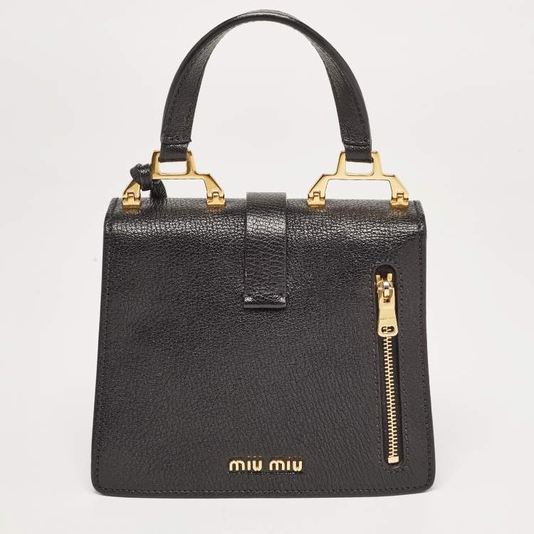 Pre Owned Miu Miu Black Madras Leather Mini Bandouliera Top Handle Bag