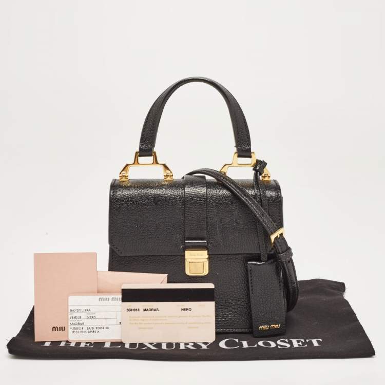 Pre Owned Miu Miu Black Madras Leather Mini Bandouliera Top Handle Bag