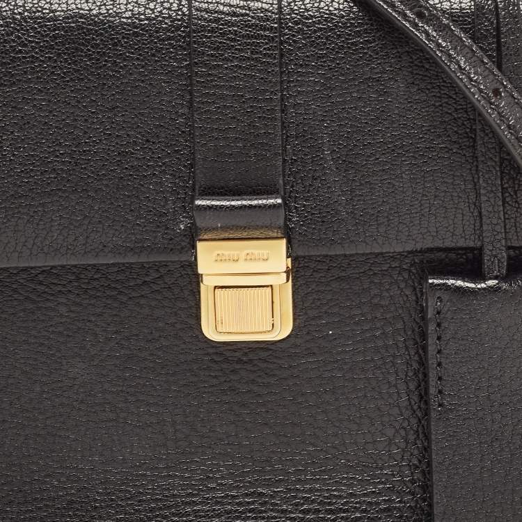 Pre Owned Miu Miu Black Madras Leather Mini Bandouliera Top Handle Bag