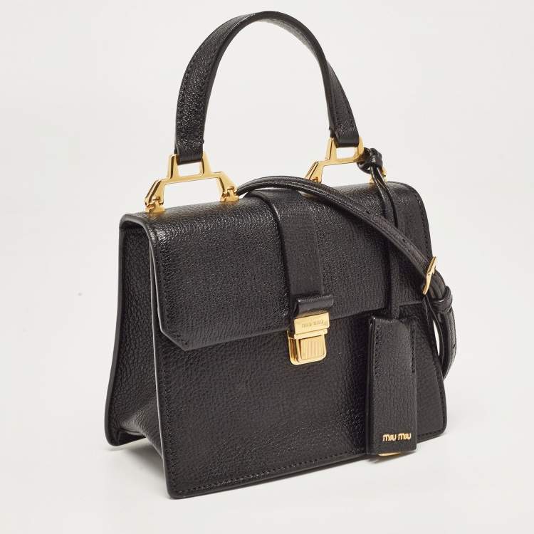 Pre Owned Miu Miu Black Madras Leather Mini Bandouliera Top Handle Bag