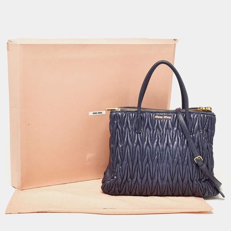 Pre Owned Miu Miu Navy Blue Matalasse Leather Tote