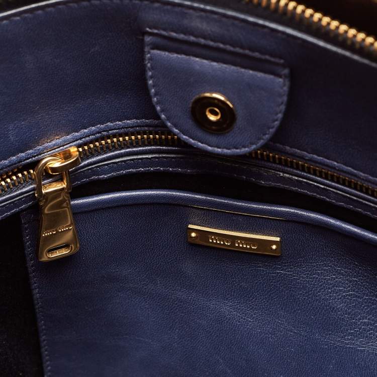 Pre Owned Miu Miu Navy Blue Matalasse Leather Tote