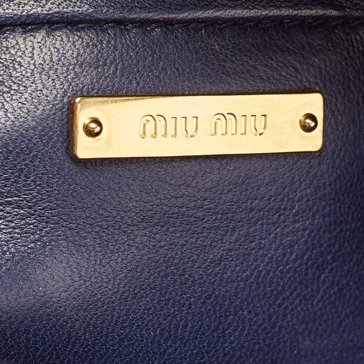 Pre Owned Miu Miu Navy Blue Matalasse Leather Tote