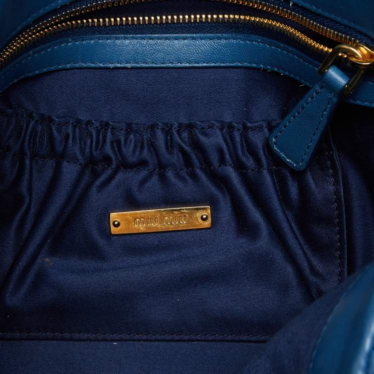 Pre Owned Miu Miu Blue Matelasse Leather Crystal Shoulder Bag